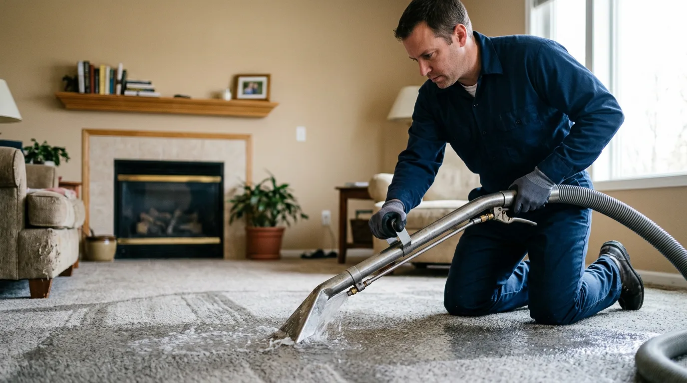 Water damage restoration technician working near Searsboro, IA